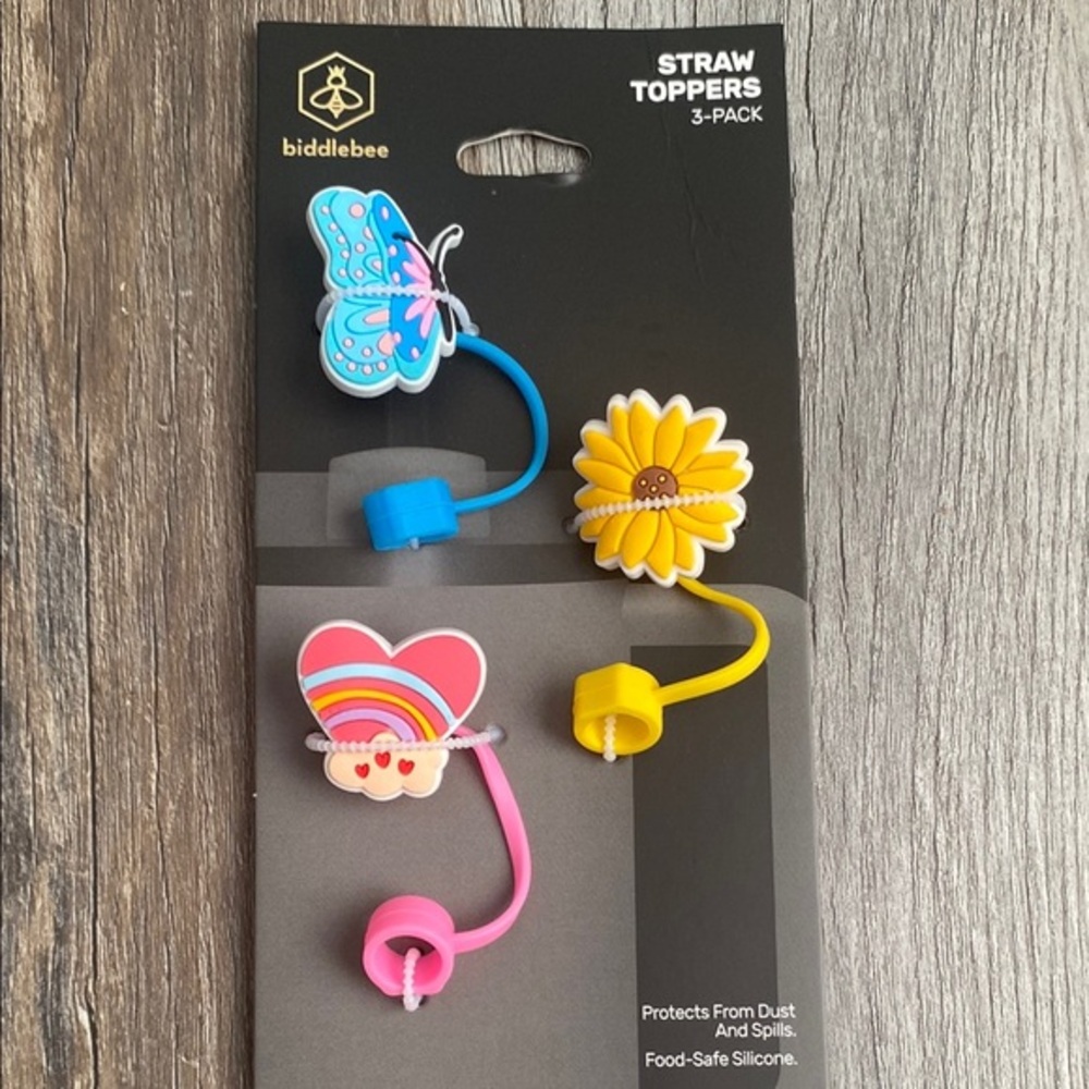Vibrant Straw Toppers Set - Blue, Yellow, Pink